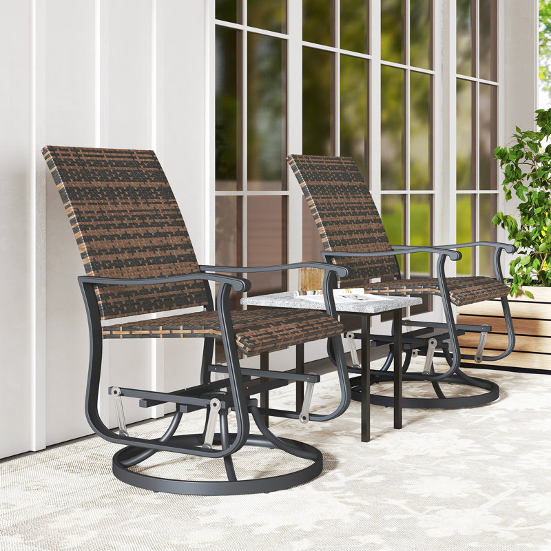 Ensemble de 2 chaises de patio pivotantes en rotin avec structure en acier, brun, Brown/Black