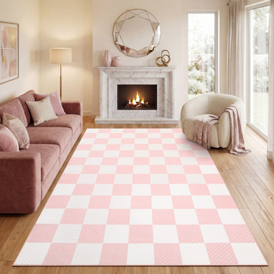 Plaid Machine Washable Rug with Rubber Backing for Living Room Modern Non-Slip Dining Room Rug Easy-Cleaning Floor Carpet for Bedroom Playroom Dorm Office