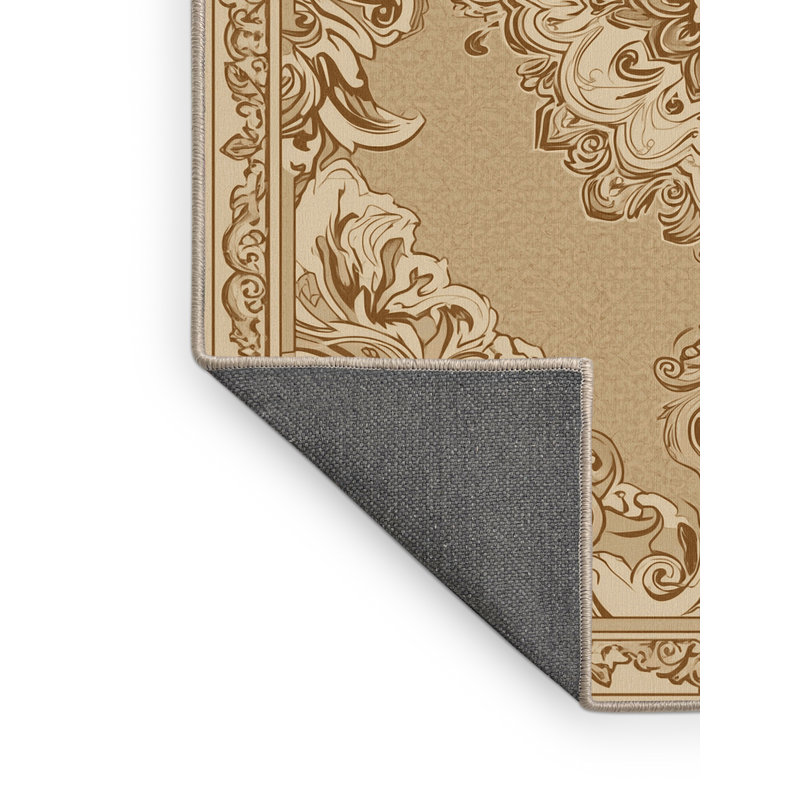 Tapis oriental doux en peluche douce de style Midwood - beige, Rond 3 pi