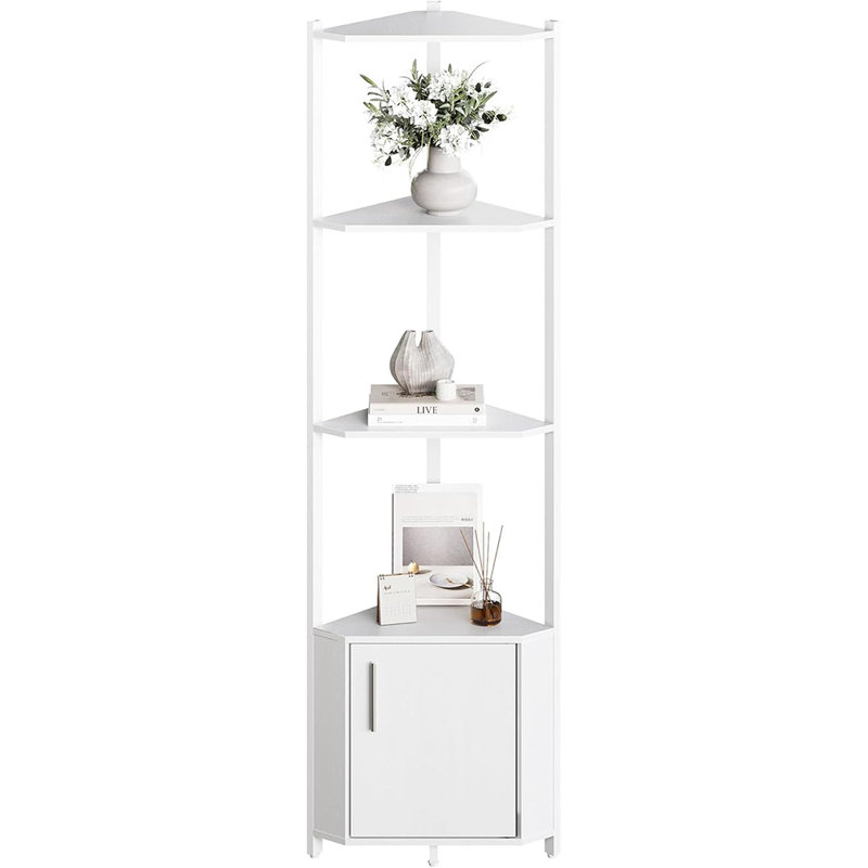 5-Tier Corner Shelf Stand, Industrial Corner Bookshelf with Space-Saving Storage for Bedroom & Living Room, White