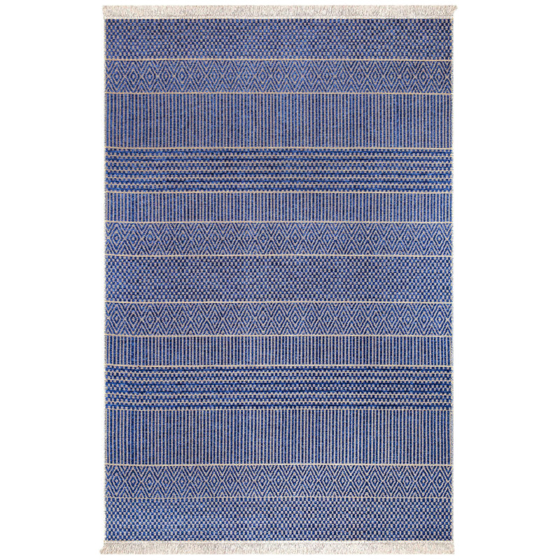 Tapis tissé bleu marine de qualité supérieure, 6,6 x 9,5 pieds | 100% jute et chenille, hauteur de poils de 0,3 po | Envers en coton antidérapant, 400 000 points de fil | Idéal pour le salon, la chambre à coucher et le bureau | Facile d'entretien et facile à nettoyer