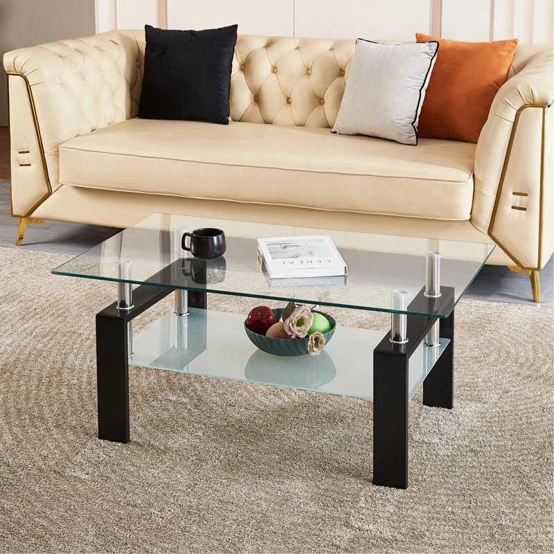 Glass Coffee Table, Clear, Black