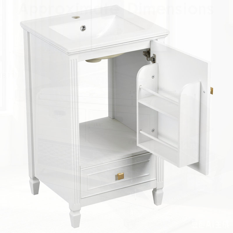 Meuble-lavabo de salle de bain avec lavabo en céramique, meuble-lavabo autoportant avec armoire de rangement, support de rangement, fabrication robuste, finition peinte lisse