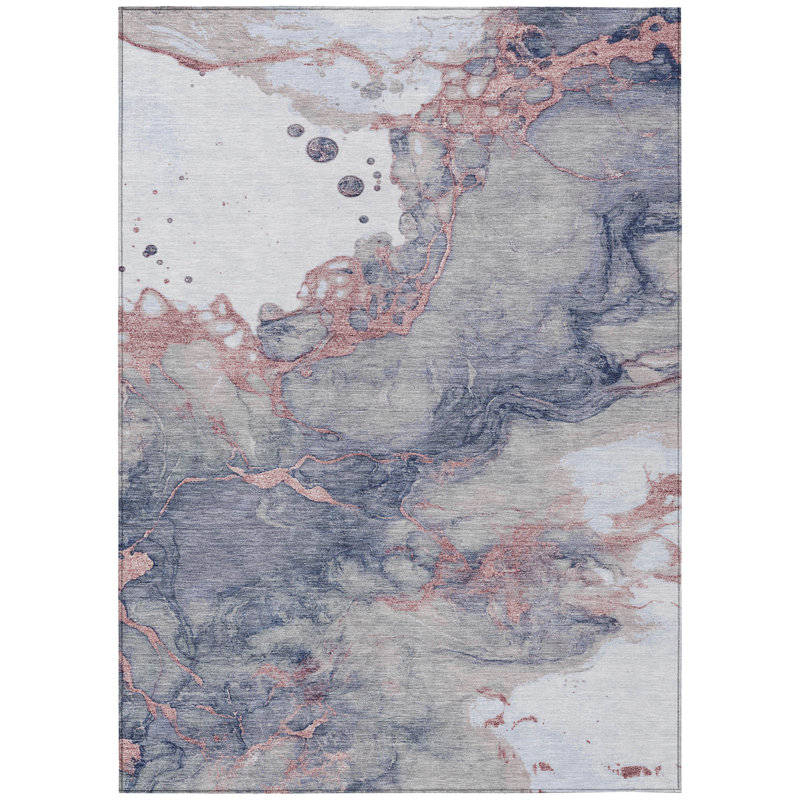 Tapis extérieur lavable abstrait 3 pi x 5 pi rosé et gris