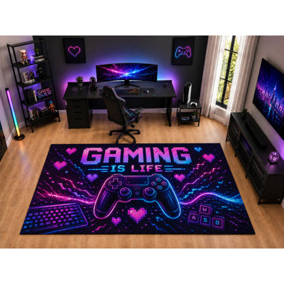 Grand tapis de jeu «Ultra Léger» 6 pi 7 po x 9 pi 10 po Gaming Is Life pour chambre d'enfant, tapis d'intérieur à poils courts et envers antidérapant en silicone