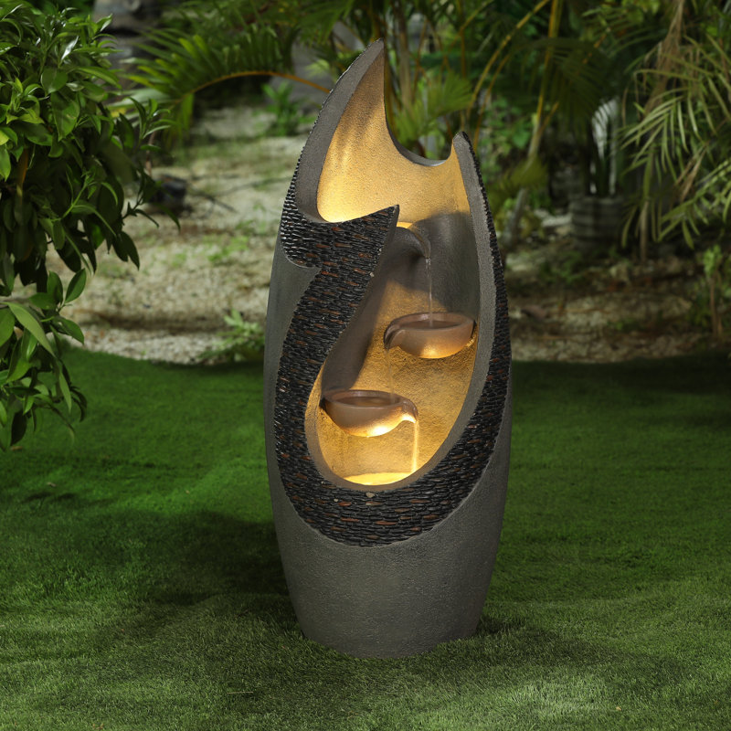 37" Gray Resin Modern Fountain with Lights