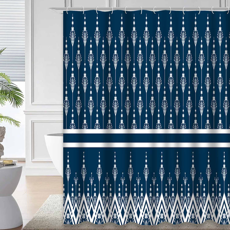 Rideau de douche géométrique Batik Blue avec 12 crochets, L 72 po x l 84 po