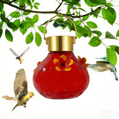 Solar Lighted Hummingbirds Feeder Automatic Unit Patio Hanging Outdoor Decoration