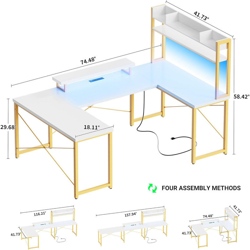 DIY U Shaped Computer Desk,White and Multi-Monitor Desks