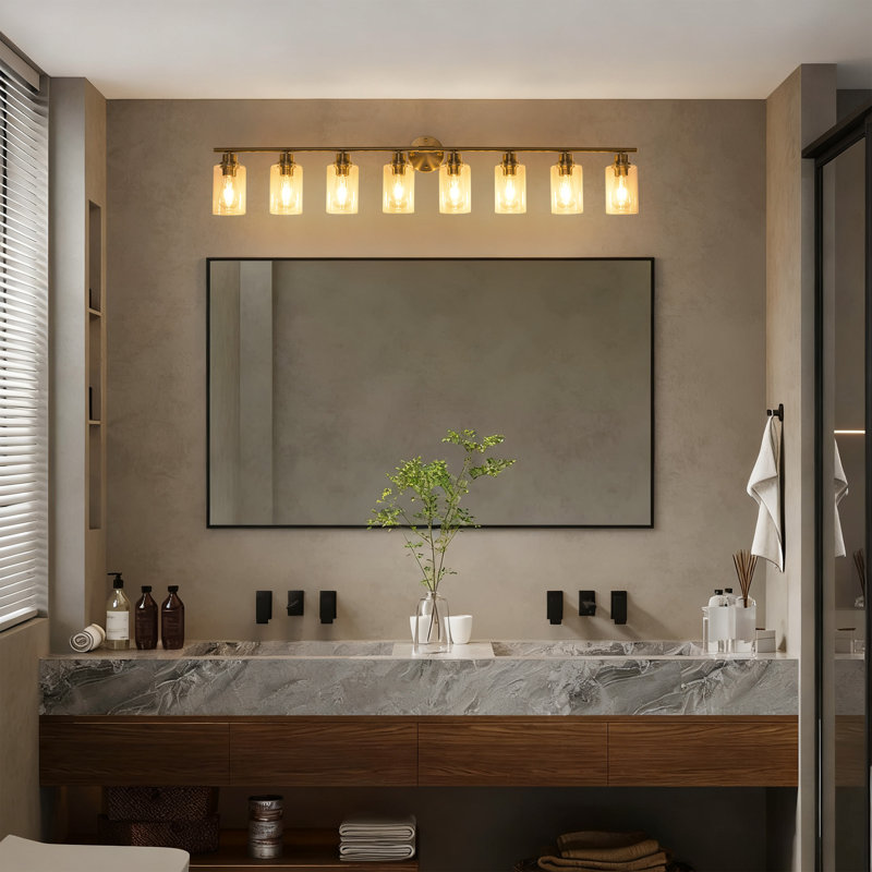 8-Light Bathroom Light Fixtures, Brass Modern Vanity Lights Over Mirror With Clear Glass Shade, Bathroom Wall Lamp For Mirror Kitchen Hallway Cabinet Porch Reading Room