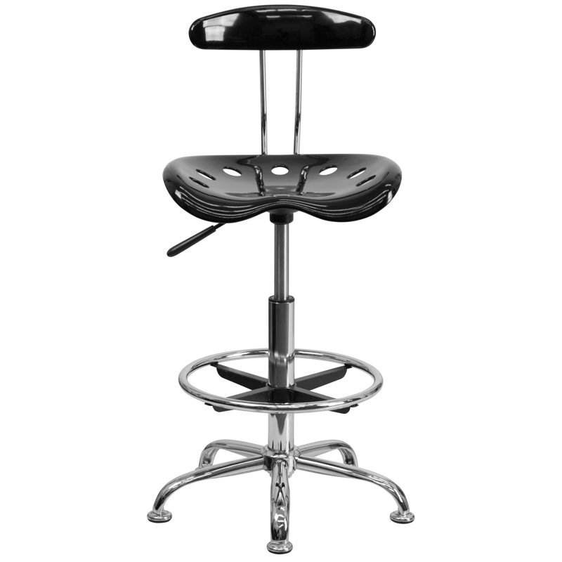 Vibrant Chrome Drafting Stool with Tractor Seat, Black