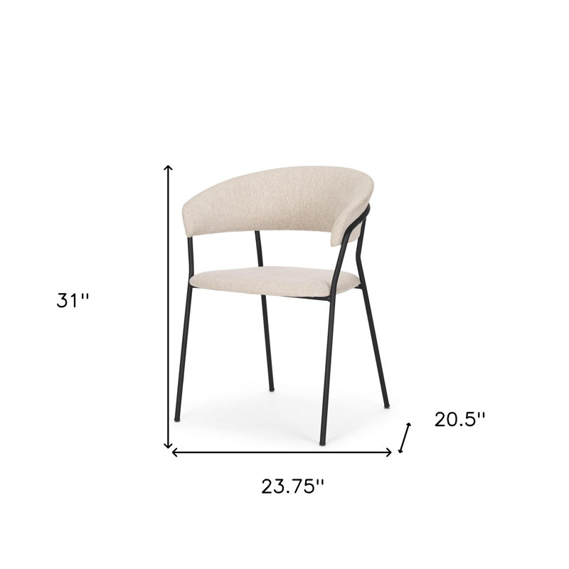 Chaise de salle à manger avec accoudoirs à dossier ouvert en tissu gris clair et noir