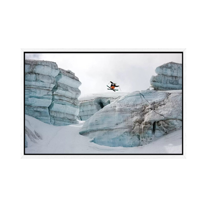 Candide Thovex Out Of Nowhere Into Nowhere by Tristan Shu - Print on Canvas, White Framed, 101.6 cm H x 66.04 cm W