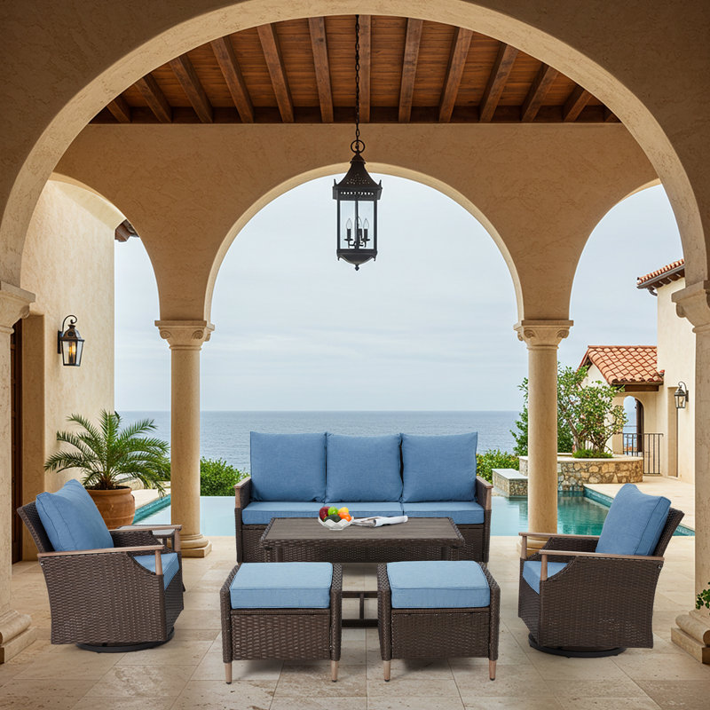 7-Piece Patio Furniture Set with Swivel Chair, Blue