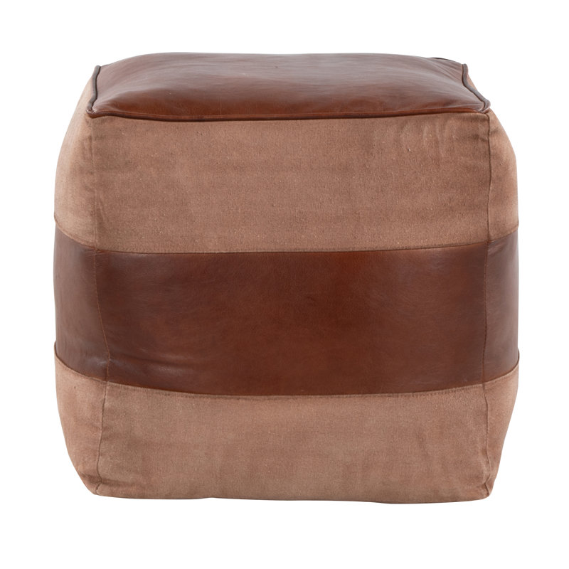 Cobbler Canvas Pouf in Leather, Brown Genuine Leather