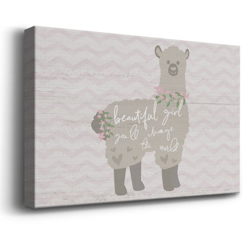 Floral lama sur toile tendue avec châssis de qualité supérieure - prêt à être accroché, H 12 po x l 18 po