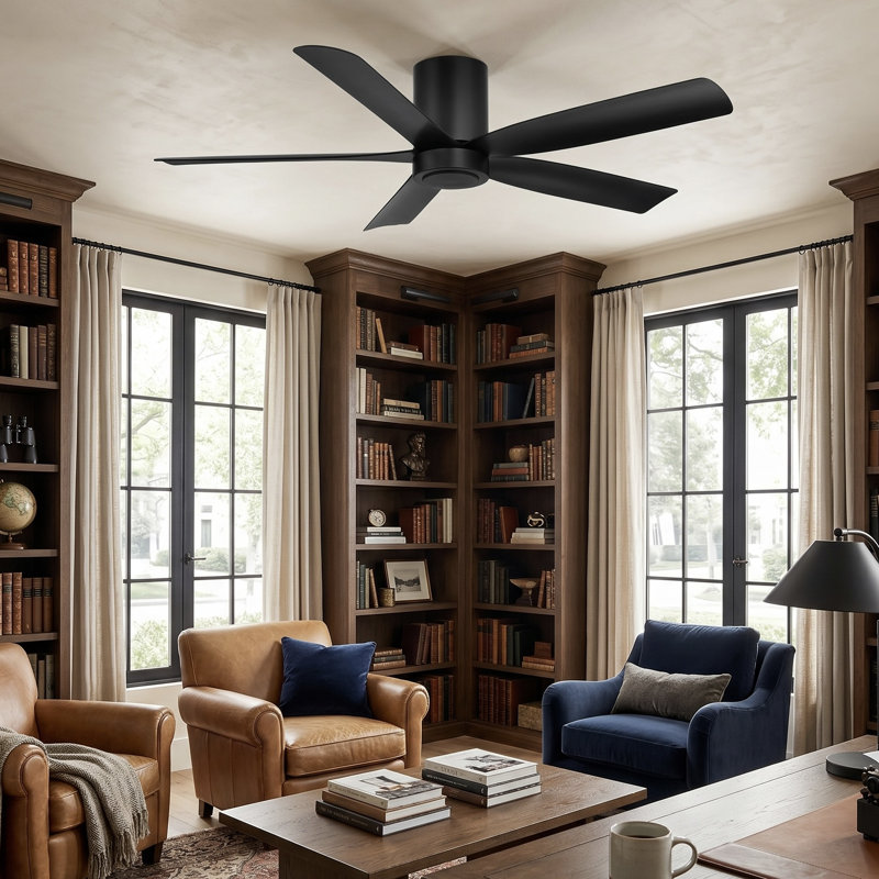 Ventilateur de plafond 5 pales 52 pouces avec télécommande CORMAC (sans lumière), Noir mat