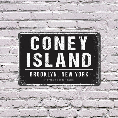 Coney Island Brooklyn, NY 8 po x 12 po Plaque en plastique Boardwalk Beach Hot Dogs Grande roue Durable Résistant aux intempéries Parfait pour les salles de jeux Bars Garages Cadeau amusant pour les amateurs de New York