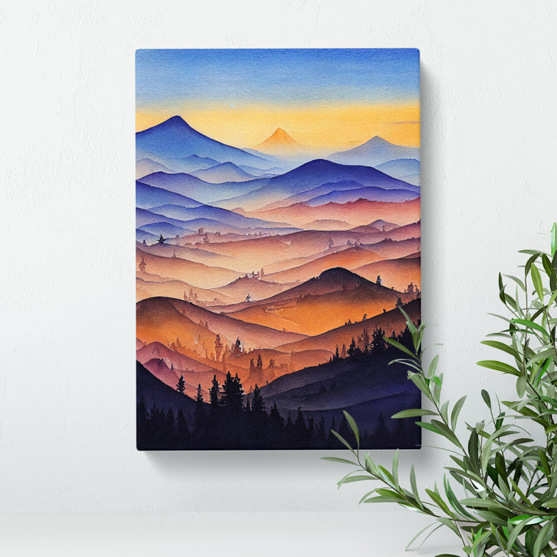 Watercolour Mountain Landscape No.4 - Wrapped Canvas, 50cm H x 35cm W x 3cm D