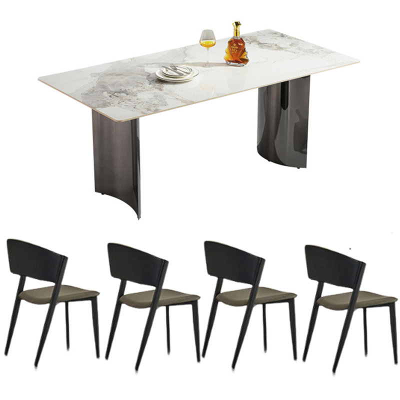 Modern Simplistic Rock Slab Dining Table, 29.1"H x 63"L x 31.5"W