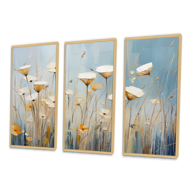 «Beige Minimalisme Wildflowers Breeze» - ensemble d'art mural fleurs sauvages, Cadre naturel flottant