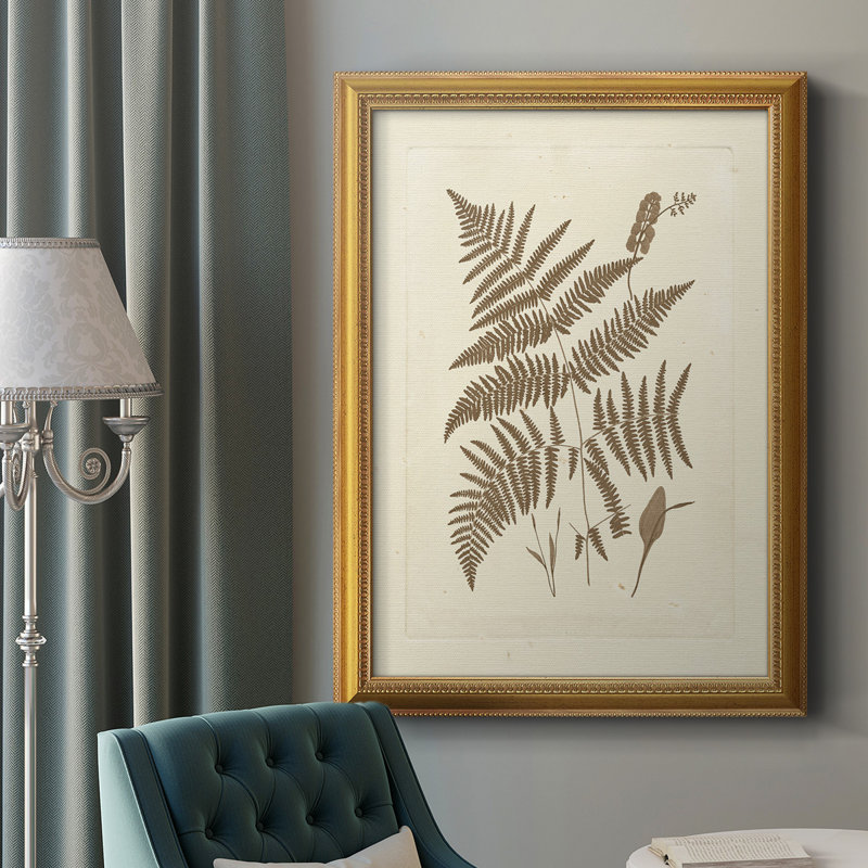 Sépia fougères I, toile encadrée de qualité supérieure - prête à être accrochée, H 20 po x l 16 po x P 2,5 po