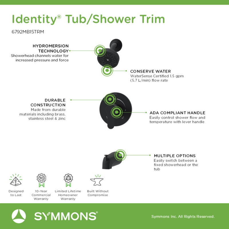 Identity HydroMersion Single Handle Tub & Shower Faucet, Matte Black