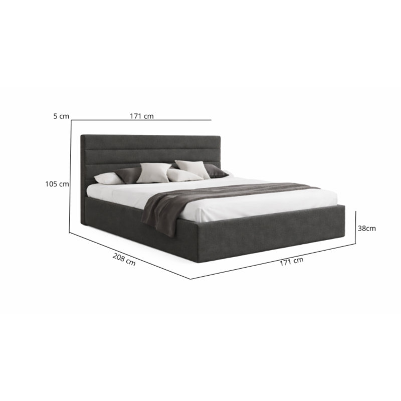 Upholstered Bed, Grey, European Kingsize (160 x 200 cm)