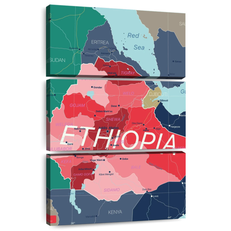 Aliaz, Éthiopie, carte détaillée, H 38 po x l 24 po