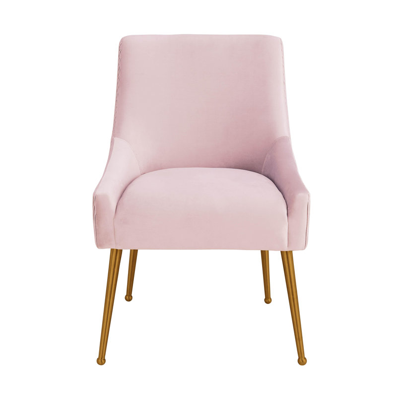 19'' H Velvet Upholstered Side Chair, Blush Velvet, Gold