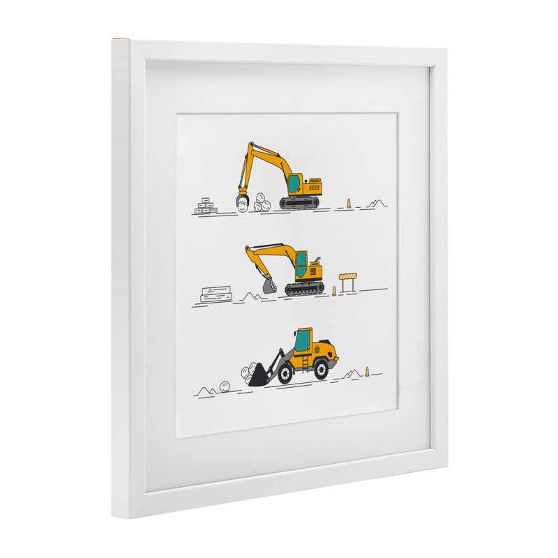 "Construction Digs Machine", impression par Creative Studio encadrée sous verre, H 13 po x l 13 po, Cadre blanc côtier