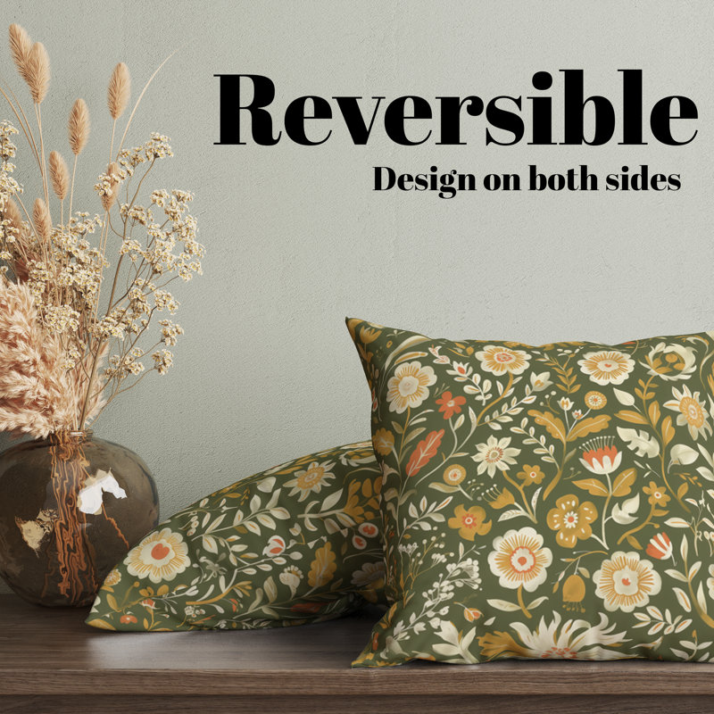 Housse de coussin réversible à motif floral Folk Maximalist, H 16 po x l 16 po