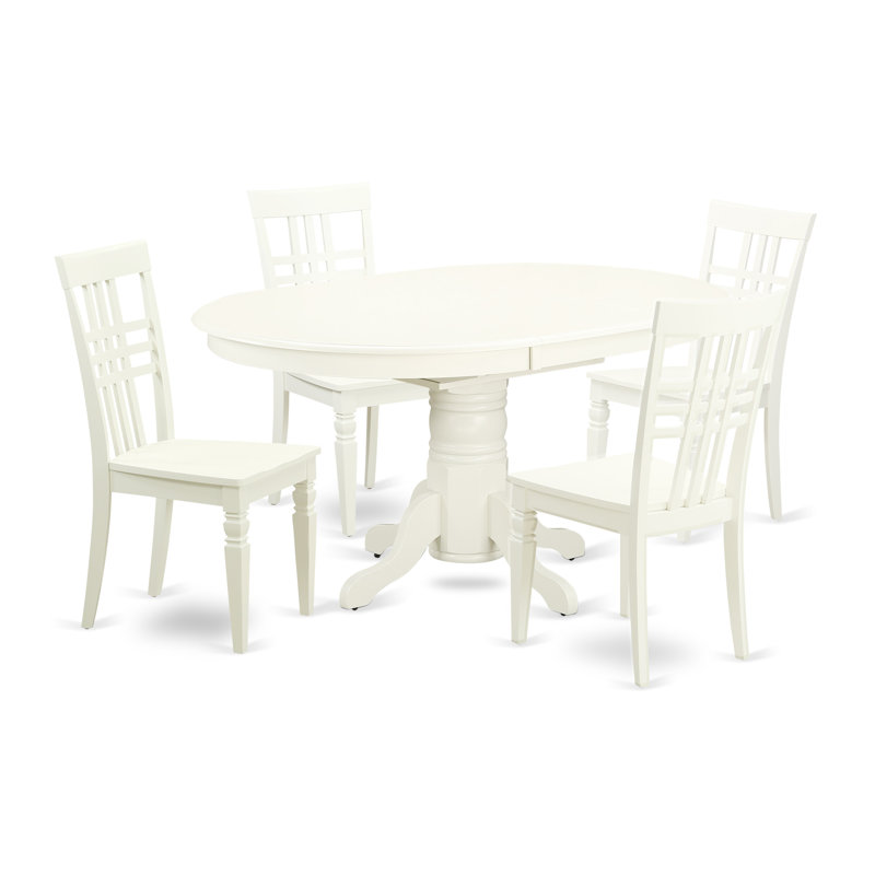 Ensemble de table à manger 5 pièces pour 4 personnes comprenant une table de salle à manger ovale avec rallonge papillon et 4 chaises de salle à manger, lin blanc