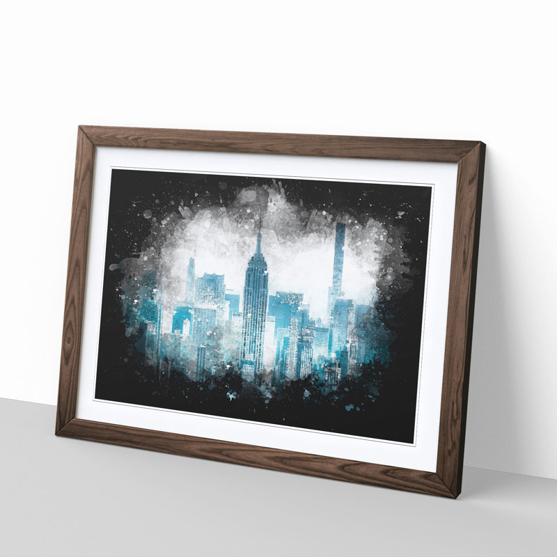 Manhattan New York Skyline - Picture Frame Graphic Art Print, 33cm H x 45cm W x 2cm D, Walnut Framed
