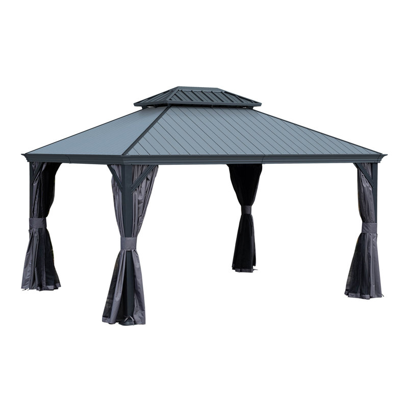 Pavillon de jardin extérieur en métal durable, toit en acier et résine, idéal pour les patios