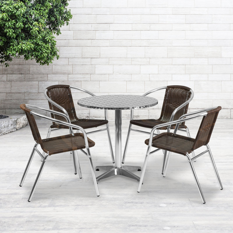 Haverhill Round 5 Piece Dining Set, 27.25" H x 27.5" W x 27.5" D, Brown