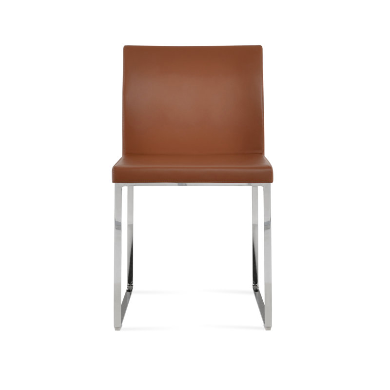 Aria Metal Upholstered Back Dining Chair, Chrome, Cinnamon PPM Leatherette
