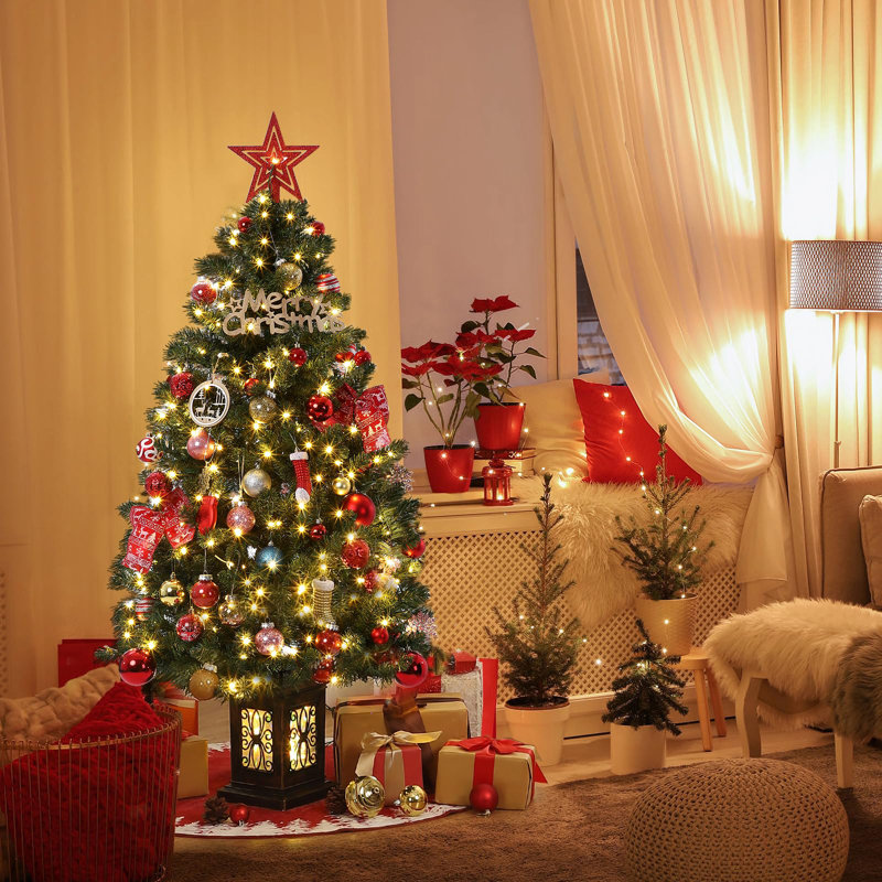 Arbre de Noël pré-éclairé 4,5 pi avec 8 modes d'éclairage et une base pour l'intérieur et l'extérieur