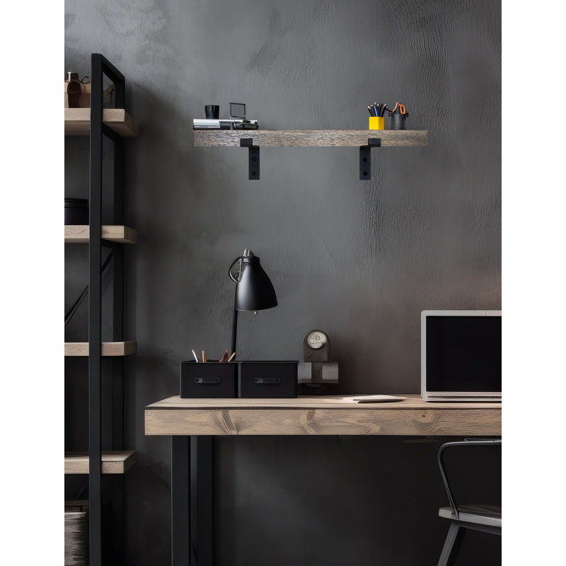 Rayne Red Oak Bracket Shelf, 2" H x 23" W x 7" D, Carbon Gray