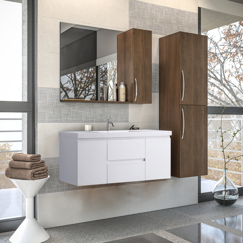 Hood-1 48.00 In. W X 19.70 In. D X 21.60 In. H Wall Mounting Bath Vanity In White Wood With White Top