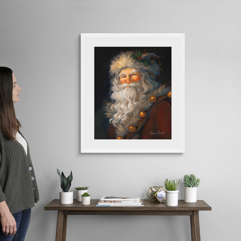 Père Noël, art mural par Susan Comish, H 24 po x l 20 po, Impression encadrée, Blanc