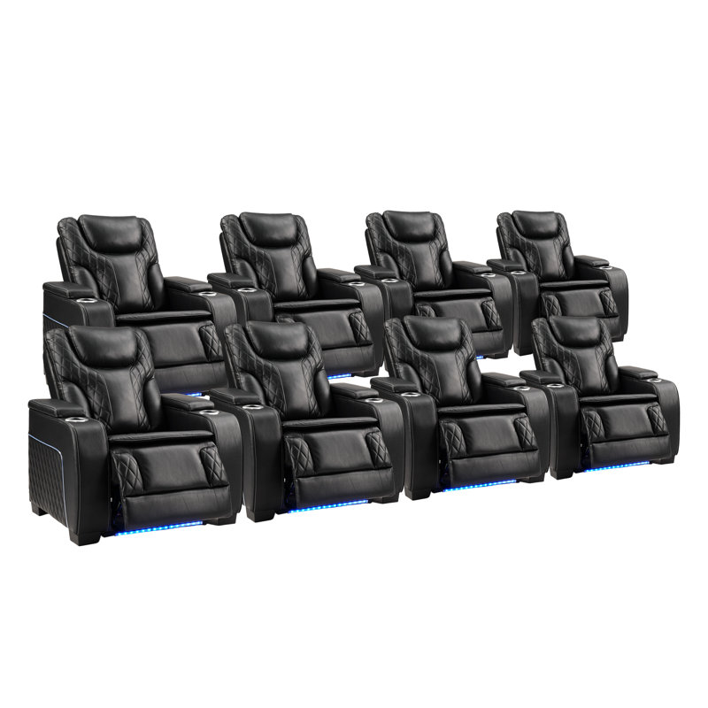 Chaise inclinable de 37 po de style cinéma en similicuir avec éclairage à DEL, porte-gobelets et appui-tête réglable (ensemble de 8)