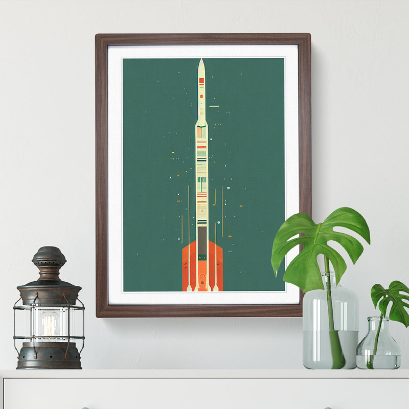 Artistic Spaceship Rocket No.1 1 Piece Single Picture Frame Wall Art, 46cm H x 34cm W x 2cm D, Walnut