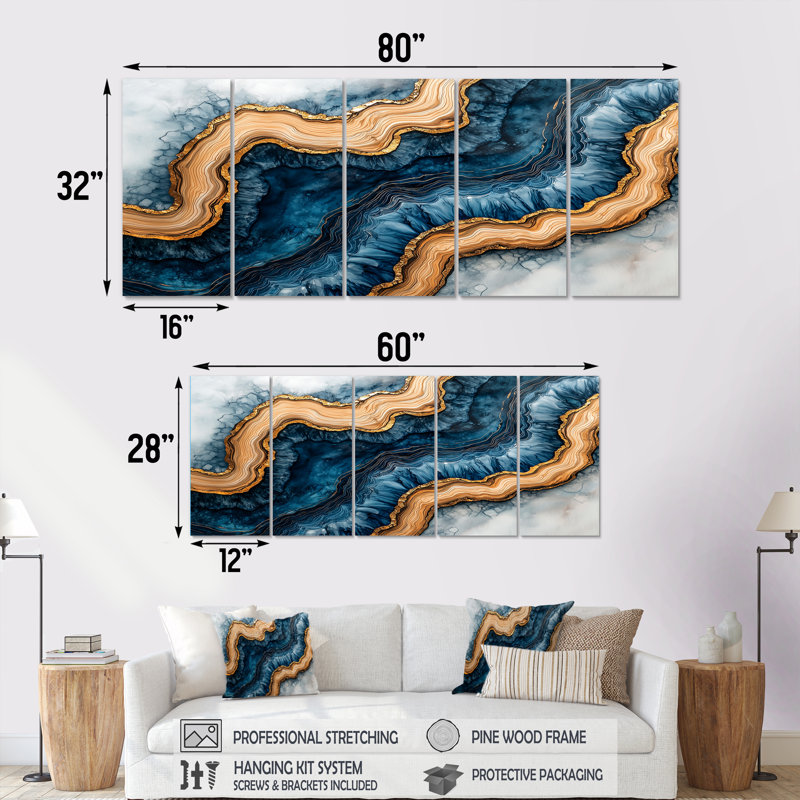 Olus - Crystals Wall Art - décoration murale traditionnelle, H 32 po x l 80 po, 5