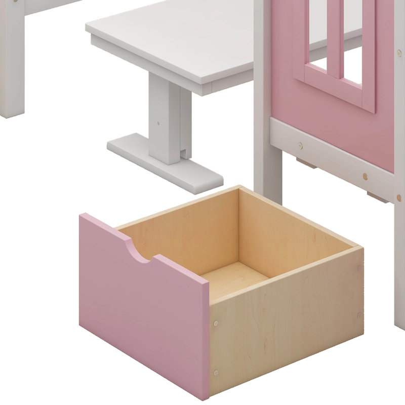 Kids Bunk Bed with Drawers, Pink, Twin over Twin