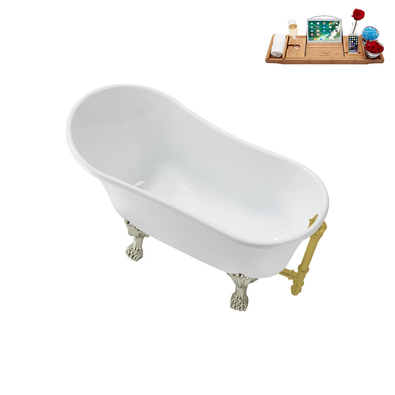 51.2'' x 25.6'' Soaking Acrylic Bathtub, Brushed Nickel, Brushed Gold
