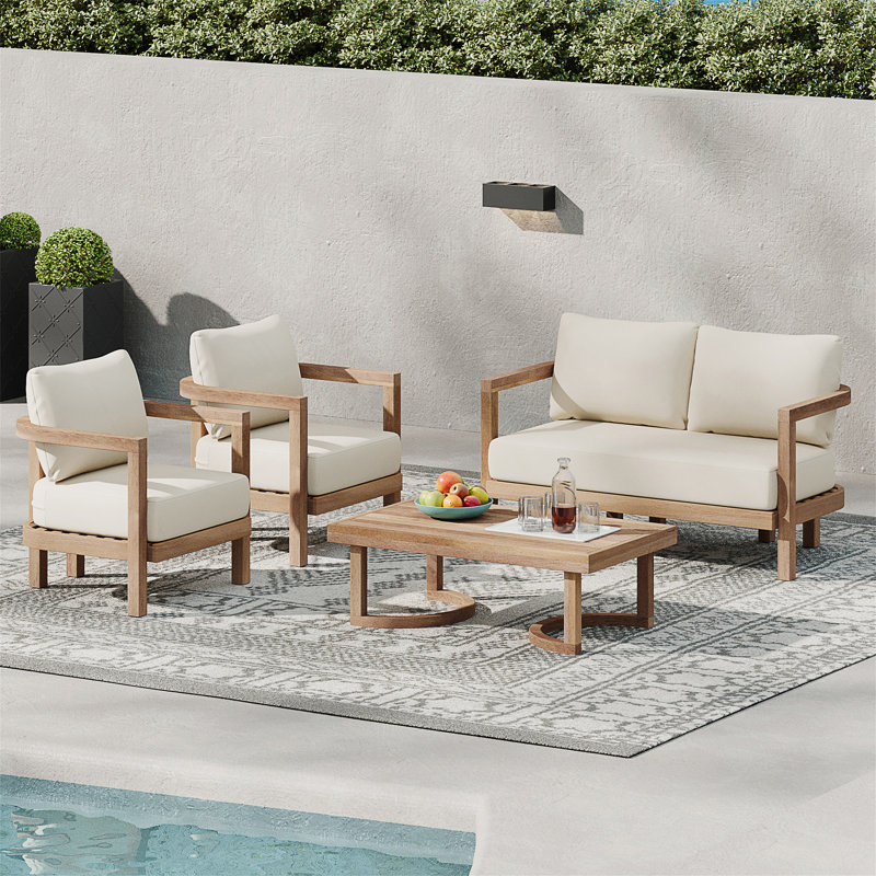 Trevohn Outdoor Seating Group with Cushions, 4 Pcs: 1 Table, 1 Loveseat, 2 Chairs