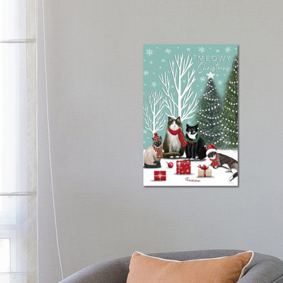 Chats de Noël - reproduction d'art murale - toile tendue