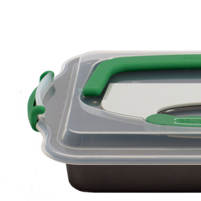 BergHOFF Perfect Slice 3pc 13x9" Covered Rectangular Cake Pan with Tool, Green