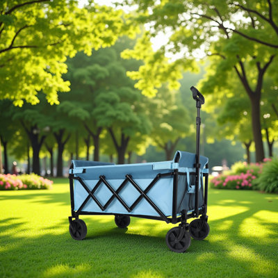 Collapsible Wagon With Wheels, Lightweight Utility Camping Wagons Carts Foldable With 360Lbs Weight Capacity, Carts With Cup Holders
